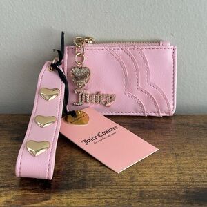 NWT Juicy Couture Starstruck Pink Gold Color Hearts Wristlet Card Wallet Coins